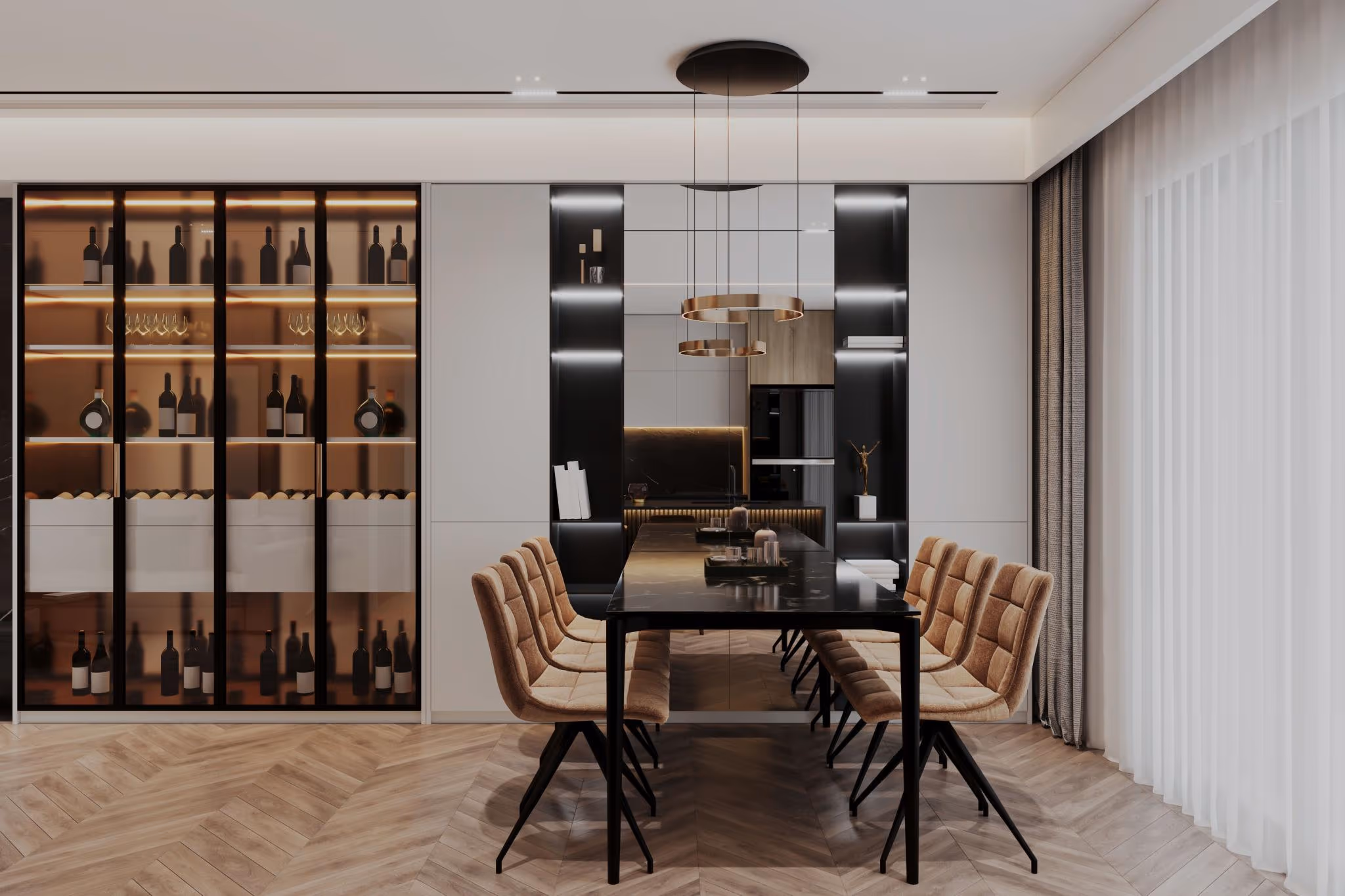 Sallë ngrënieje me wine wall