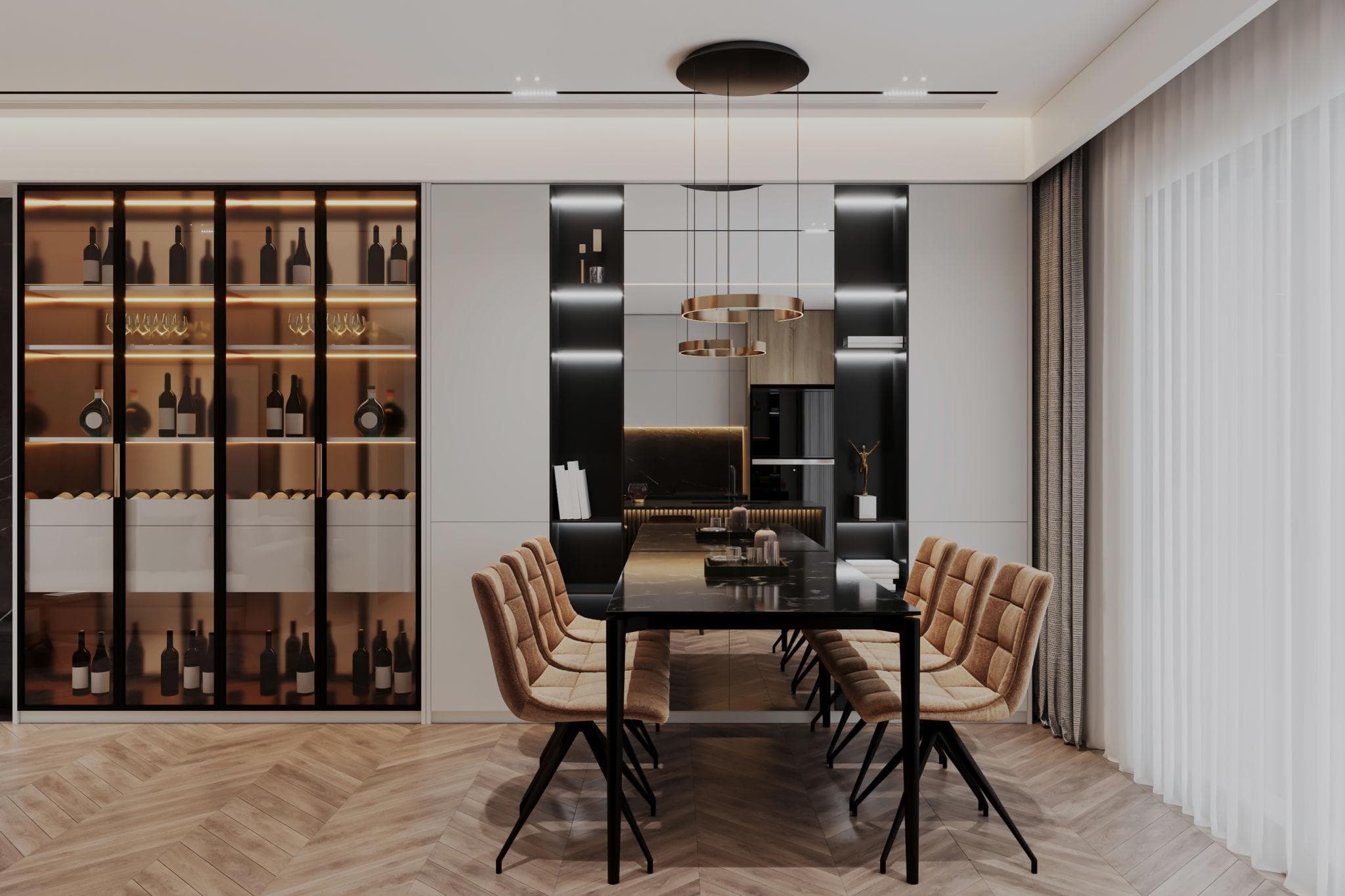 Sallë ngrënieje me wine wall